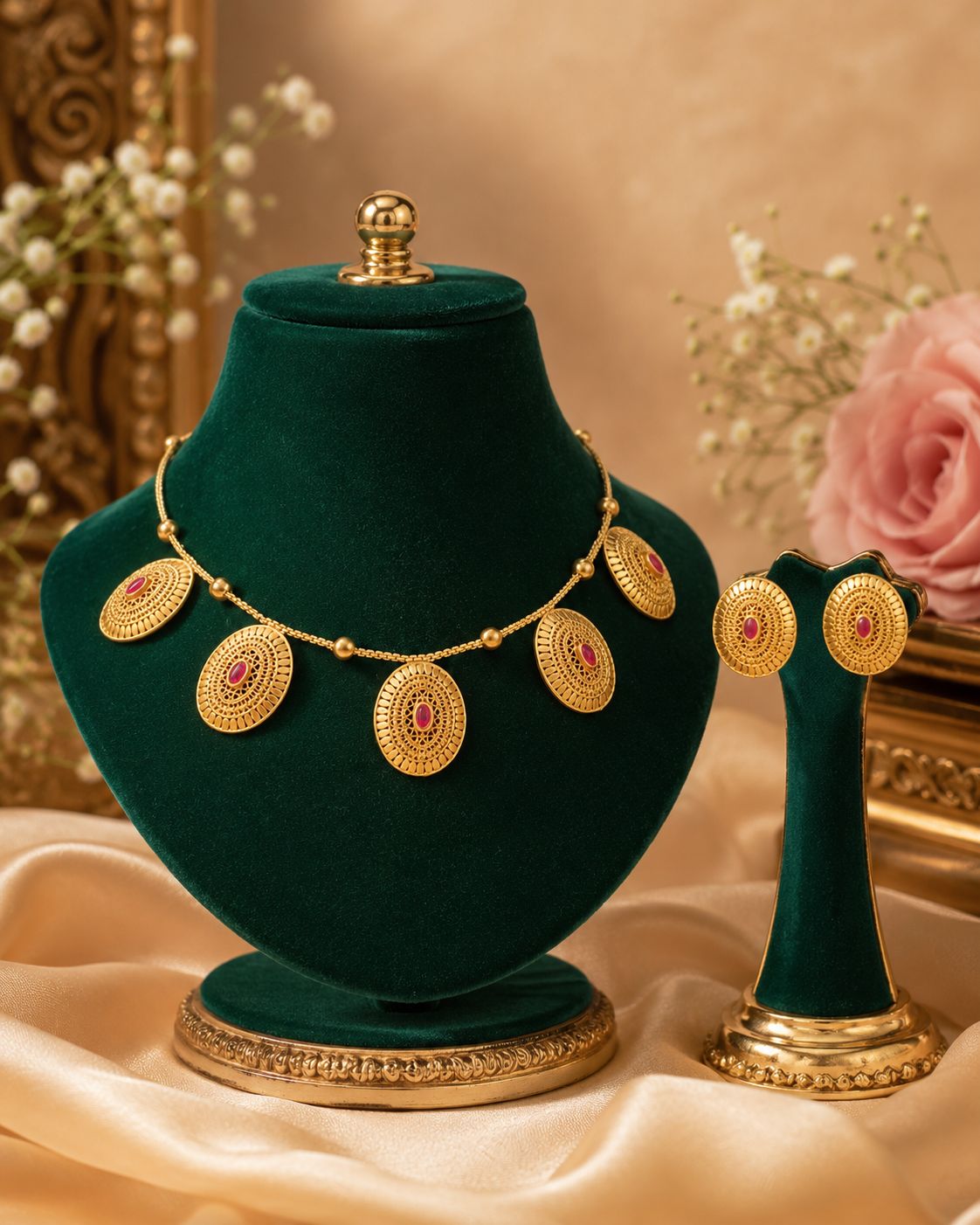 Red Royal Medallion Choker Set-2