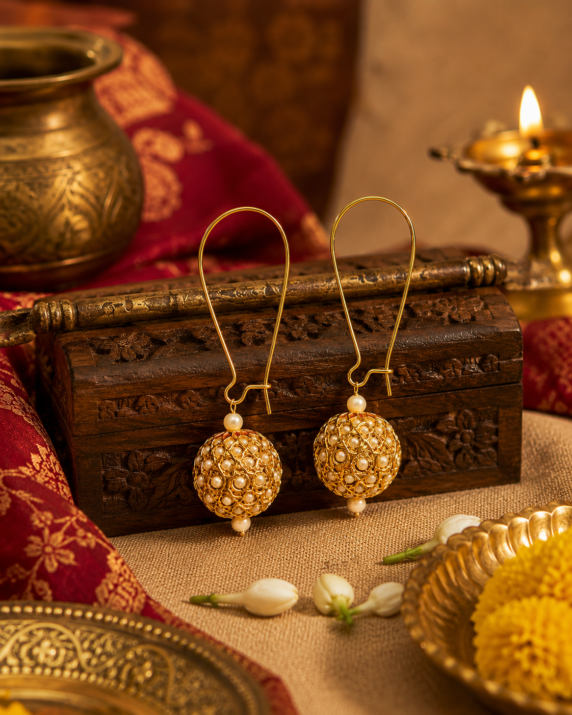 White Sonamoti Dangler Earrings - QUEENS JEWELS