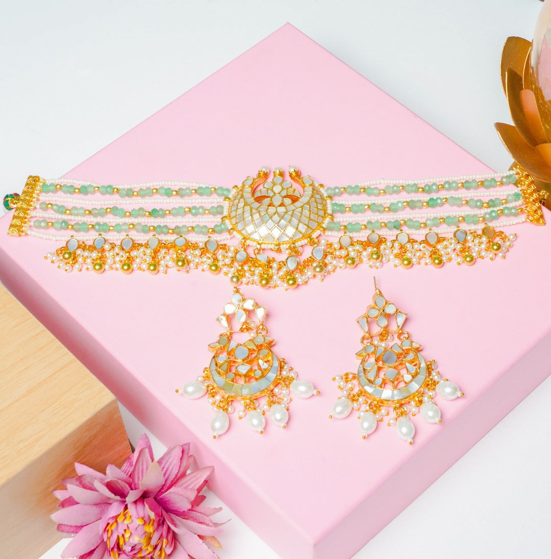 Bridal Must Have Kundan Choker Set (Necklace and Earrings Set) - QUEENS JEWELS