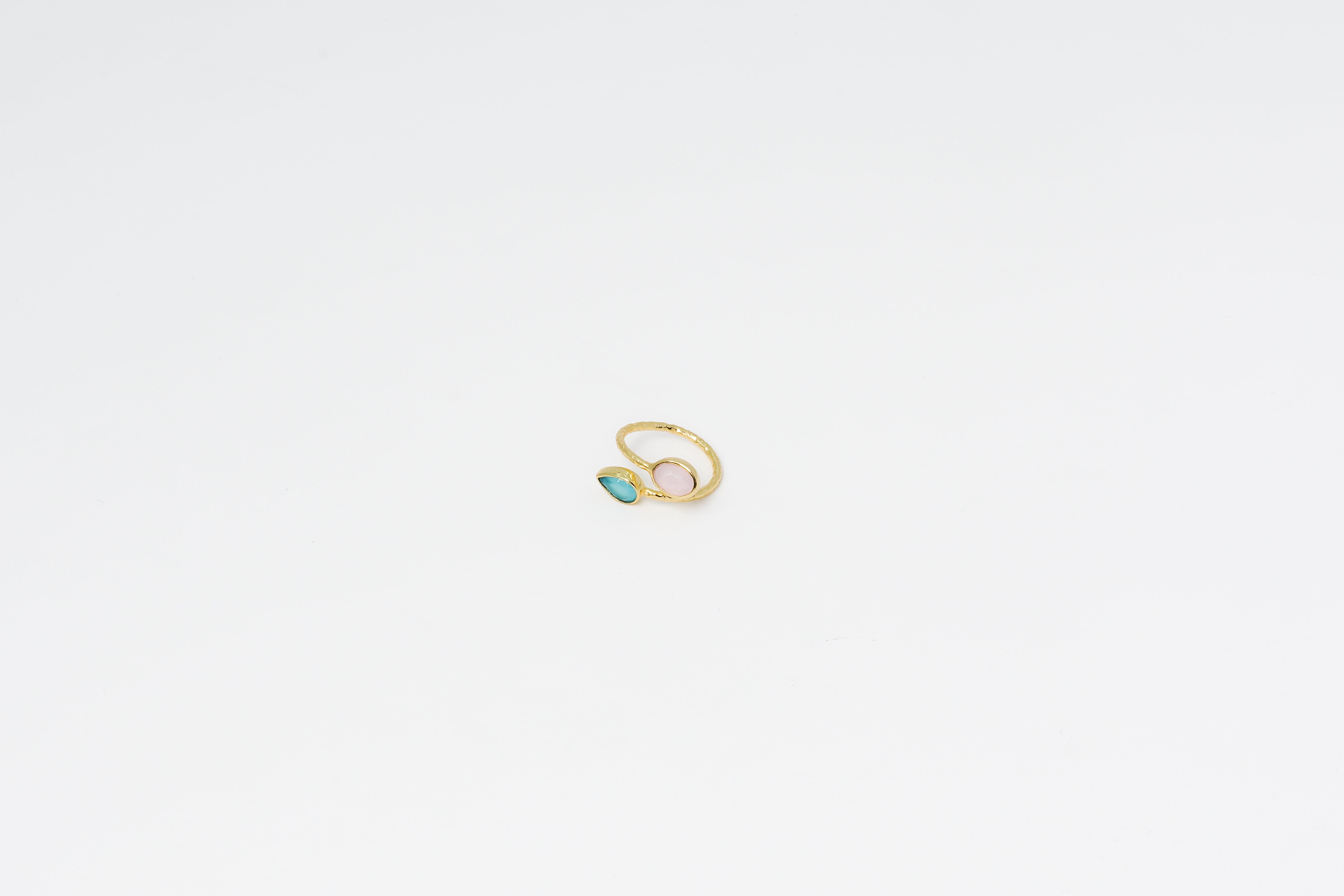Gold Plated Serpent Look Alike Dual Stone Semiprecious Stone Adjustable Ring Bracelet
