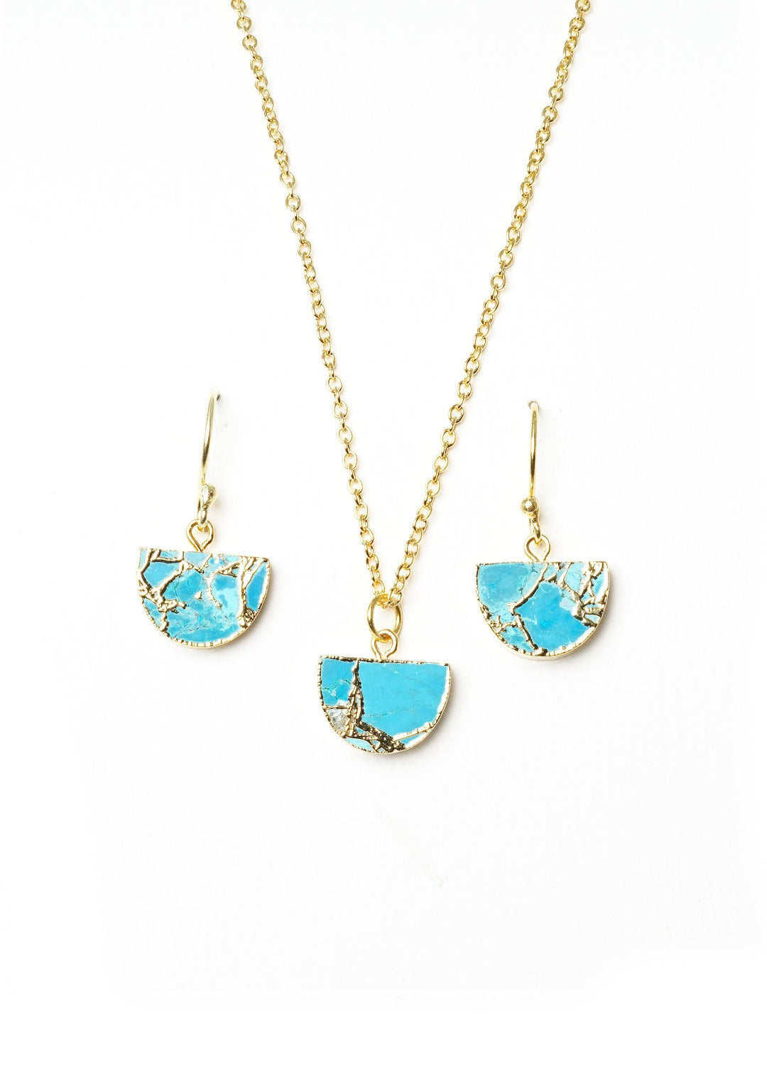 Crescent Gold Plated Necklace & Earrings Set - QUEENS JEWELS