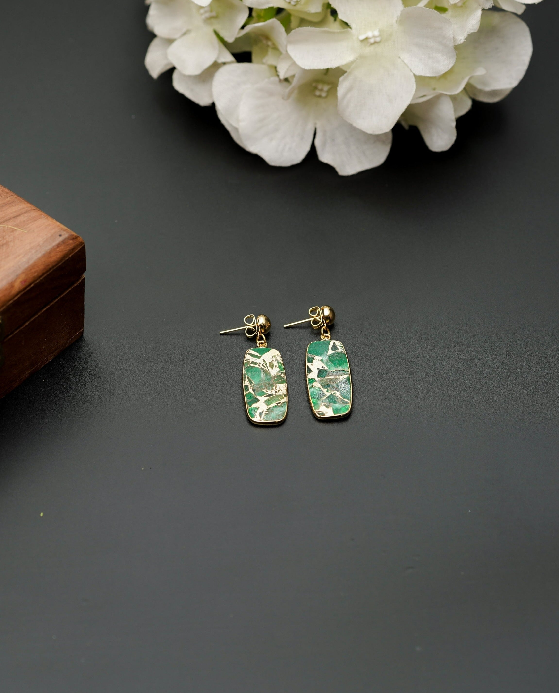 Green mohave mini dangler earrings