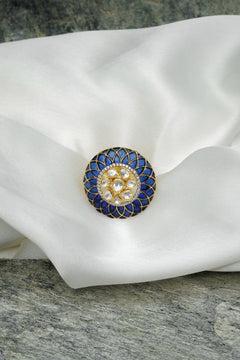 Kundan Studded Blue Adjustable Ring - QUEENS JEWELS