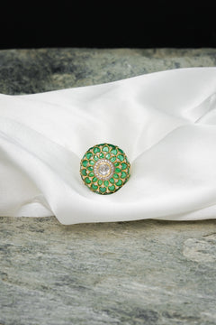 Traditional Emerald Polki Ring - QUEENS JEWELS