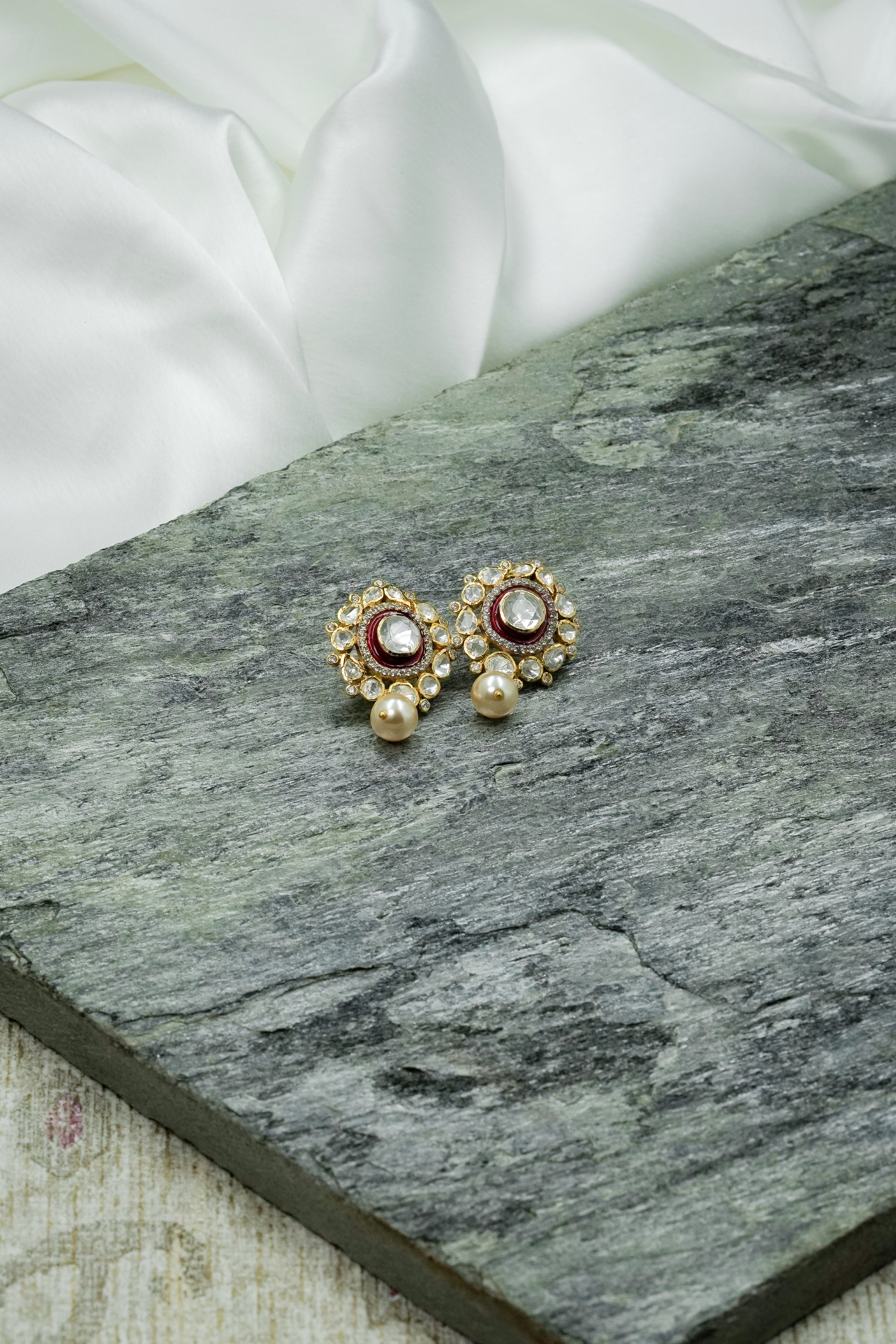 Pearl Drops Embellished Kundan Earrings - QUEENS JEWELS