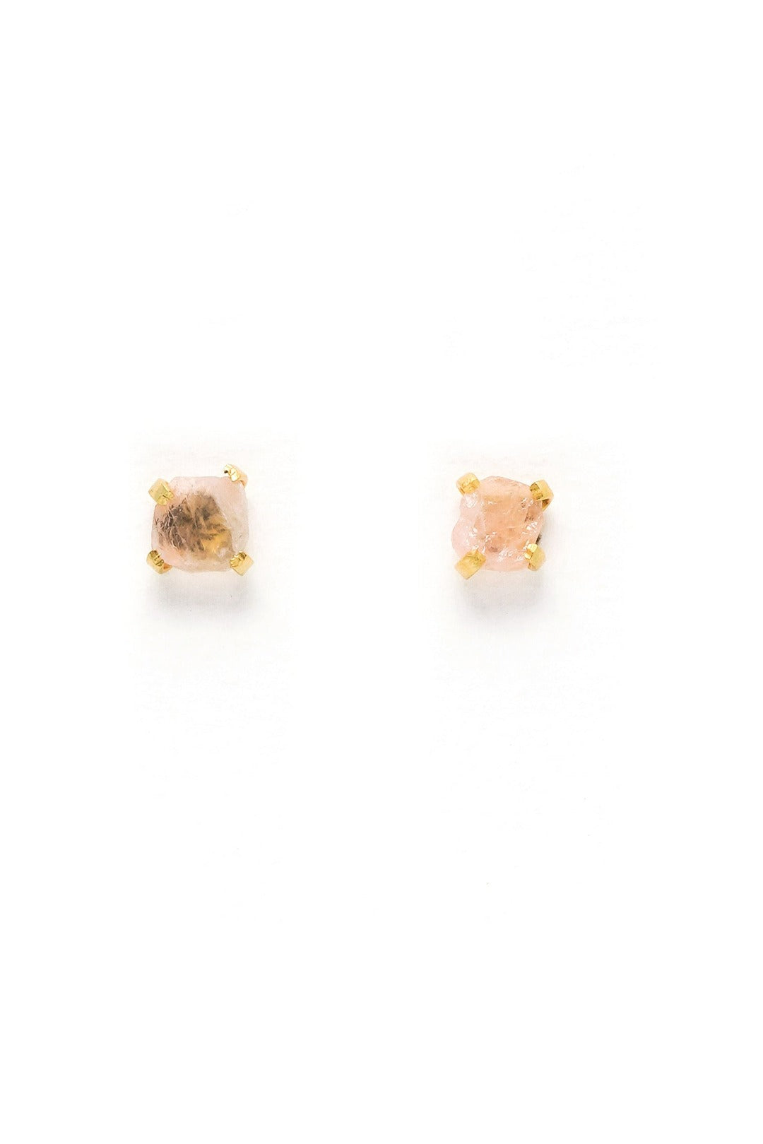 Gold Plated Rough Rose Quartz Small Stud Earrings