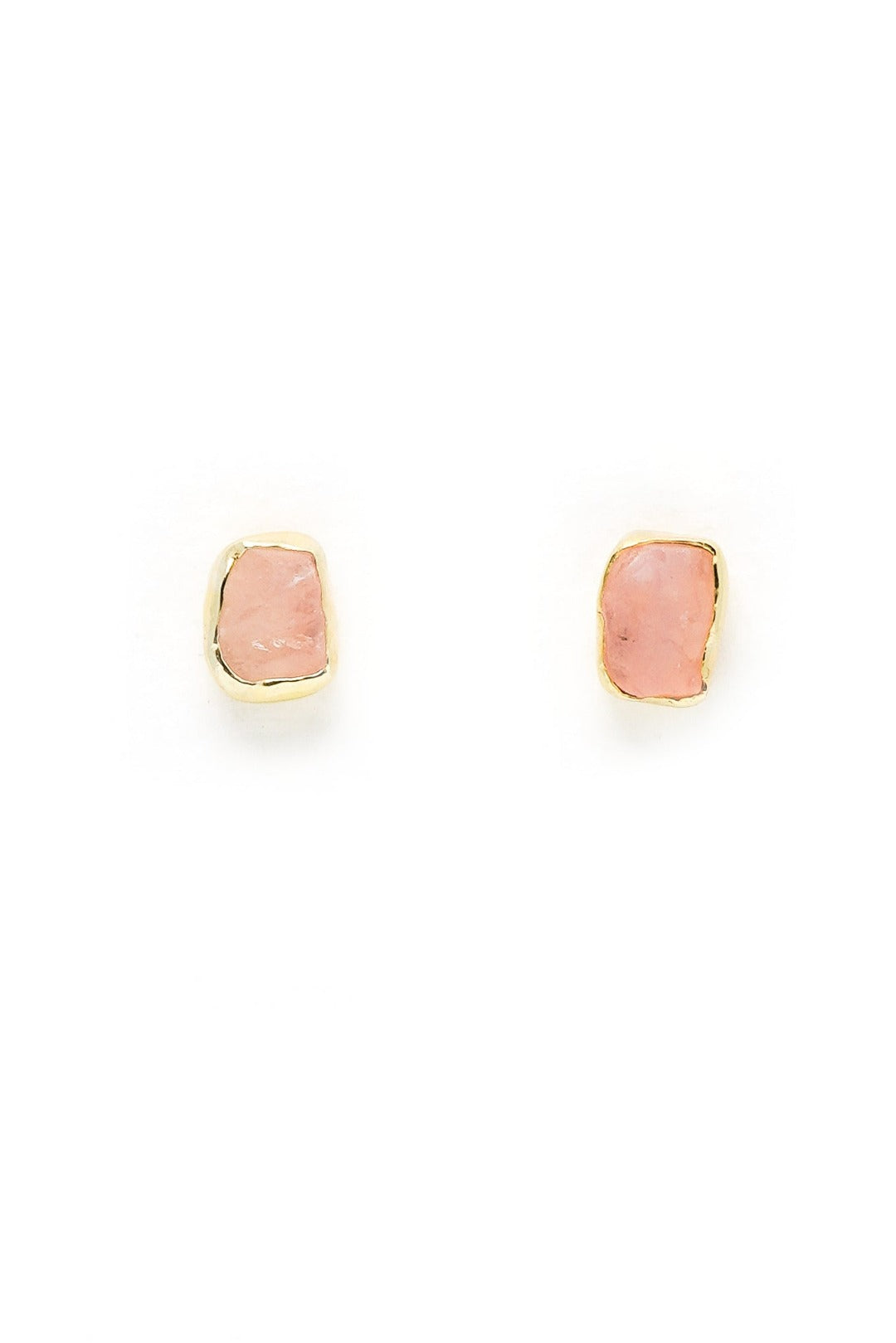 Gold Plated Rough Rose Quartz Small Stud Earrings
