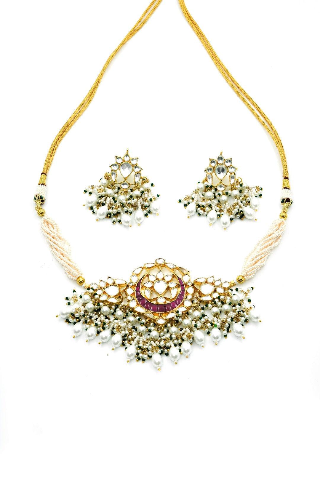 Heritage Glow Kundan Choker with Earrings (Necklace and Earrings Set) - QUEENS JEWELS