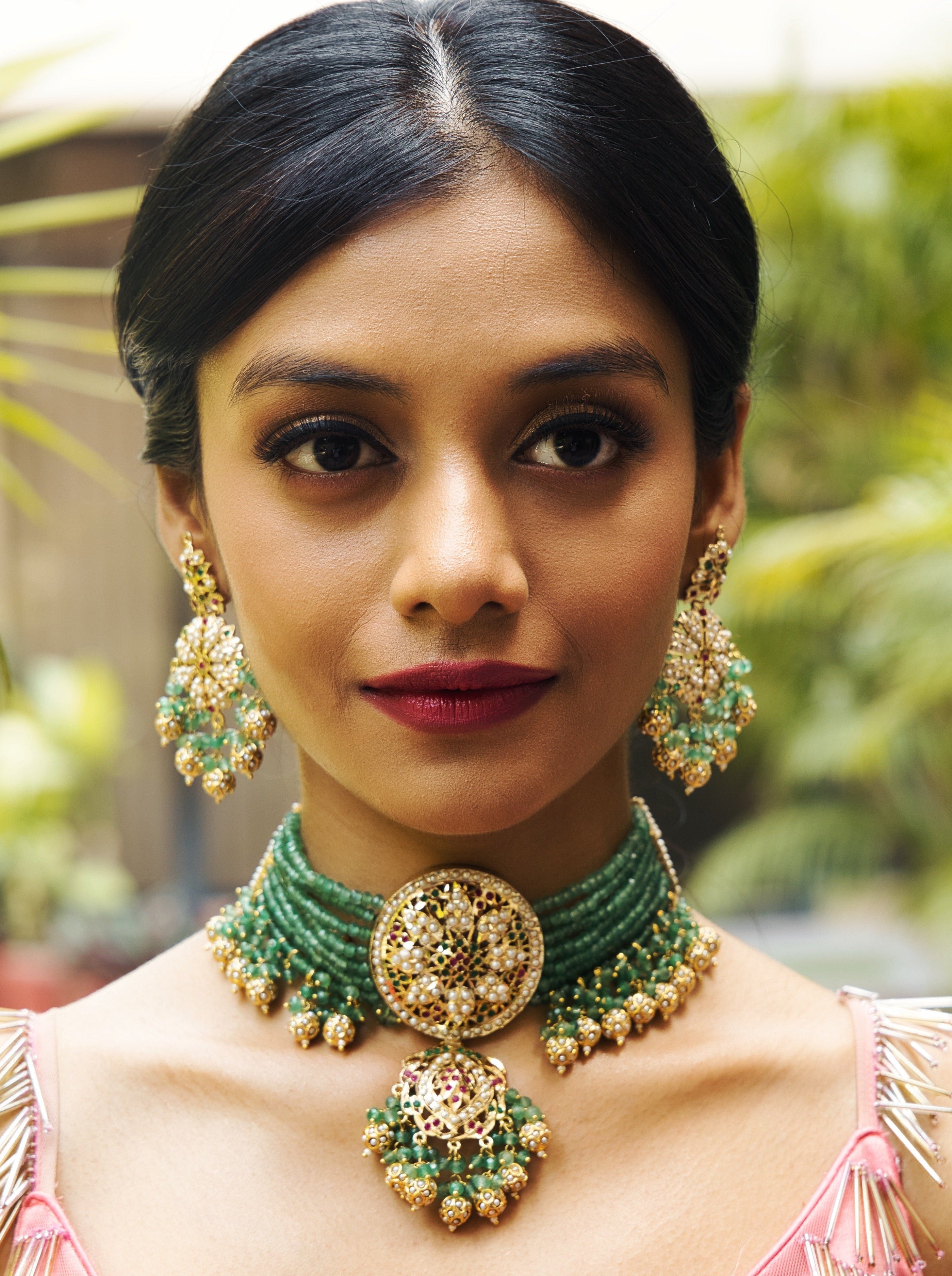 Emerald Toned Amritsari Bead Multicolor Choker Set - QUEENS JEWELS