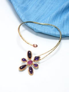Gold Plated Floral Amethyst Necklace - QUEENS JEWELS