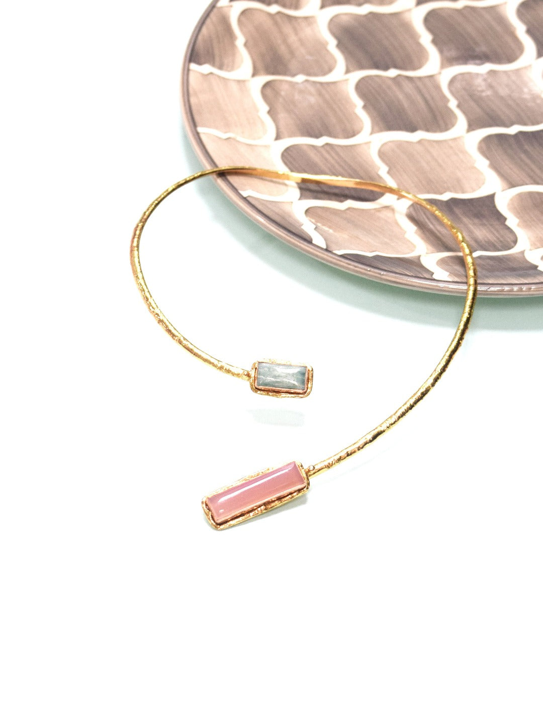 Gold Plated Pink Jaspar Necklace - QUEENS JEWELS