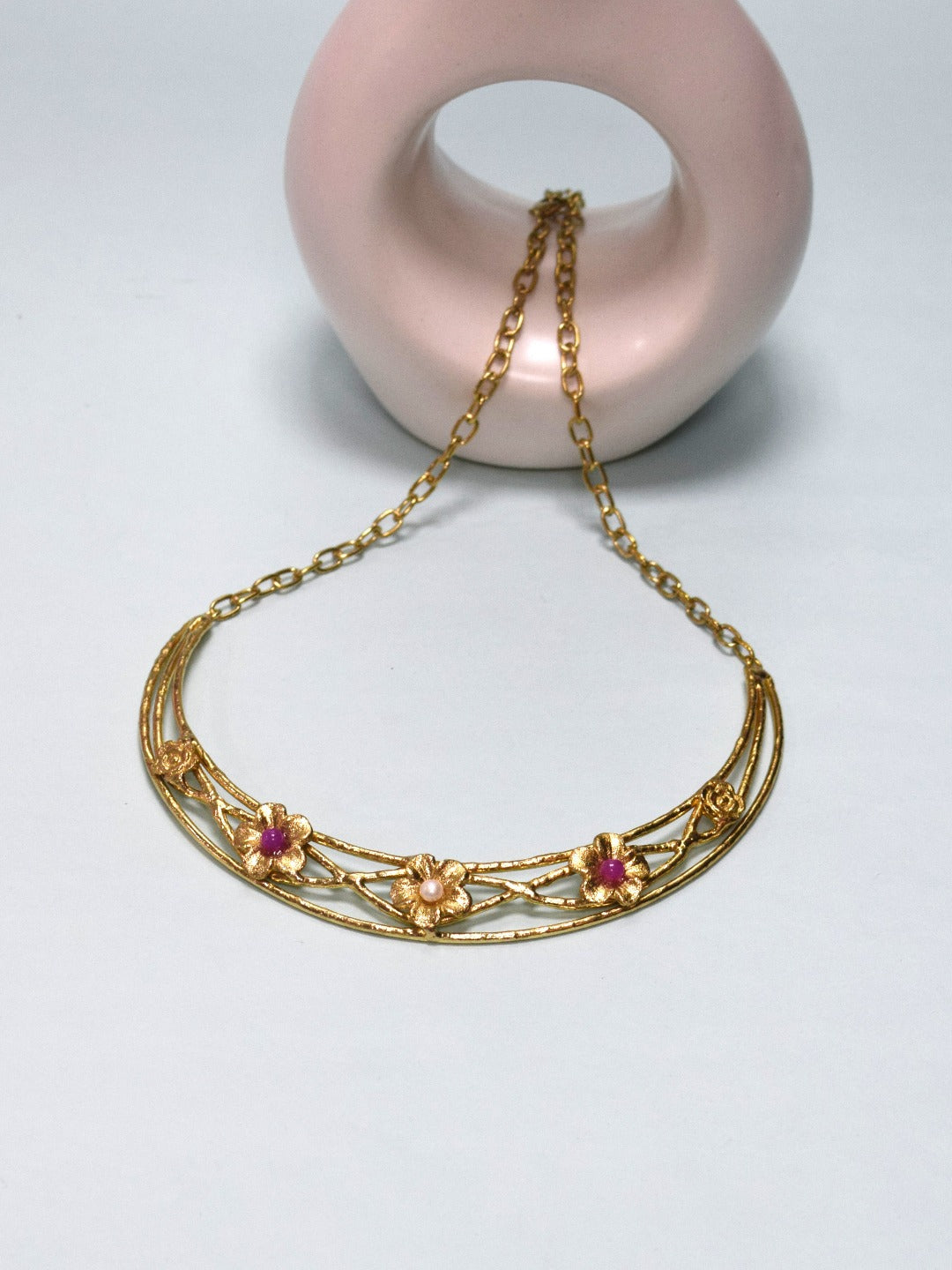 Gold Plated Floral Motif Adjustable Necklace - QUEENS JEWELS