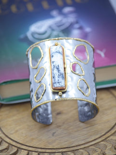 Broad Silver Plated Semi Precious Stone Bracelet - QUEENS JEWELS
