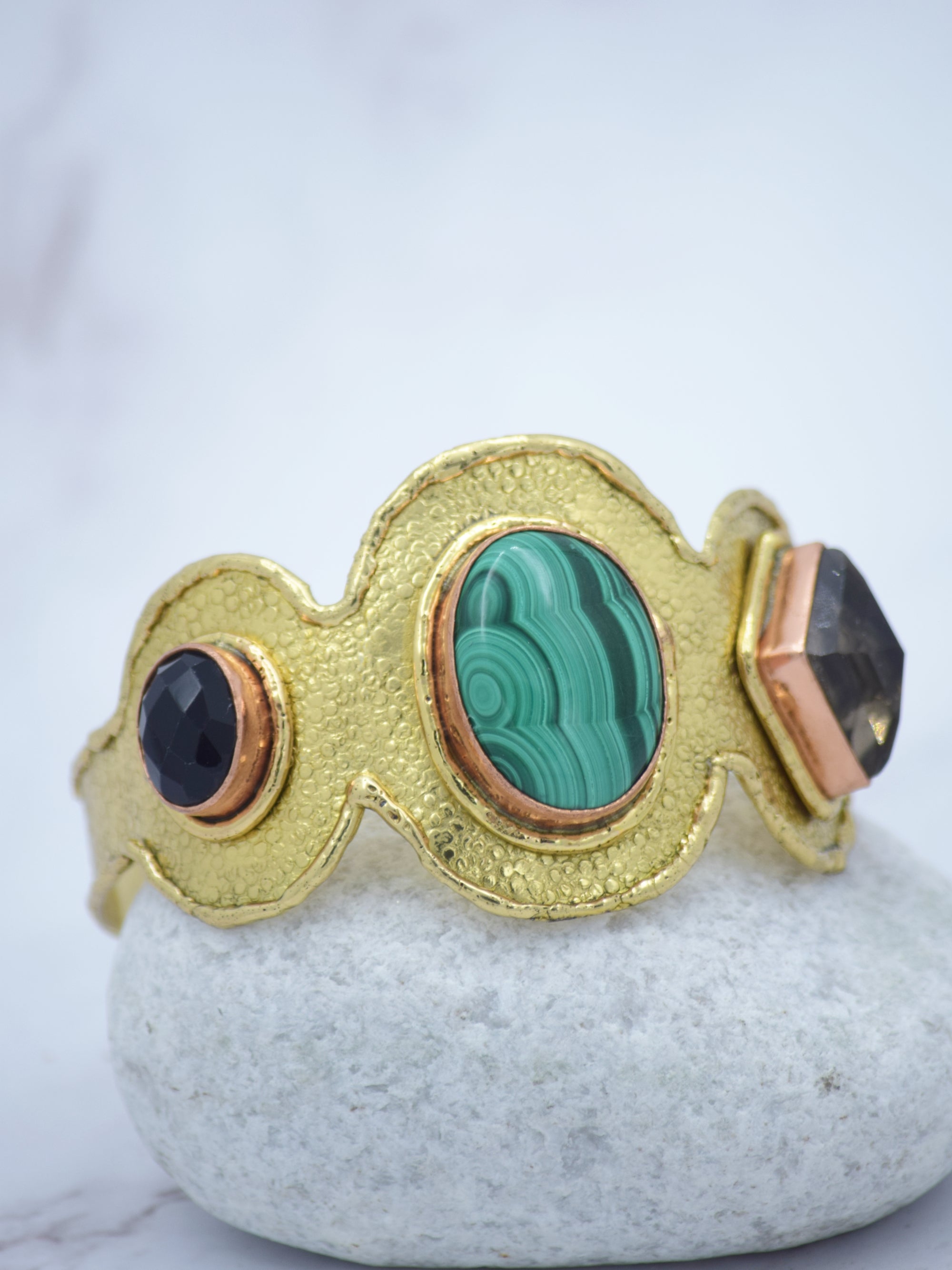 Stylish Gold Tone Turquoise Cuff - QUEENS JEWELS