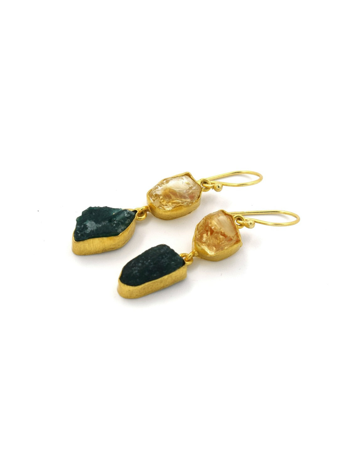 Dual semi precious stones dangler earrings