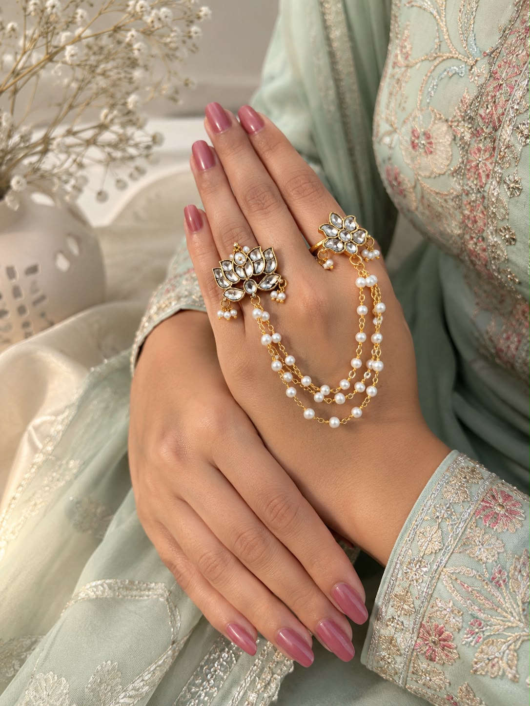 Double Kundan Floral Ring