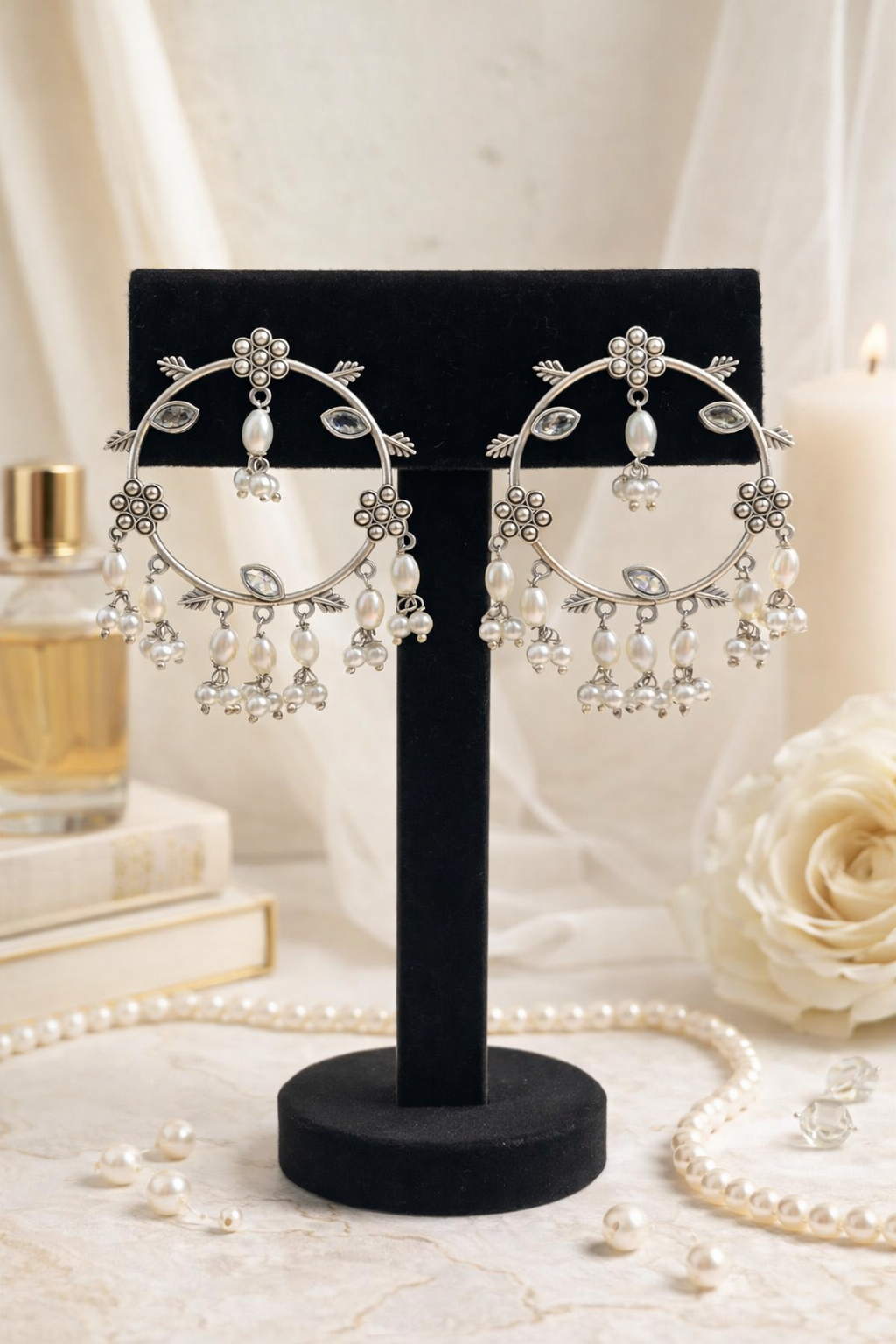 Noor Neutral  Chandbali Earrings - QUEENS JEWELS 