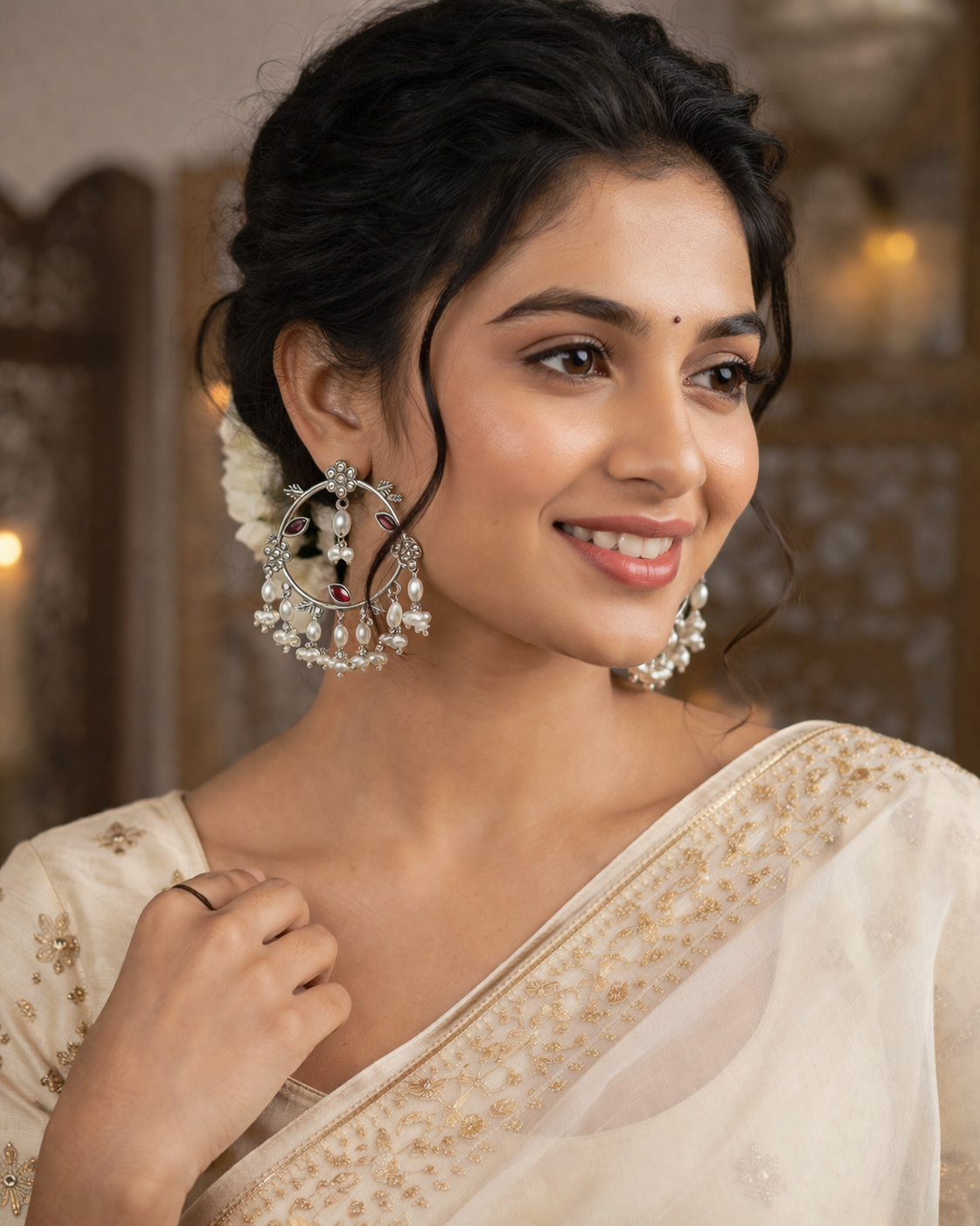 Noor Ruby Chandbali Earrings - QUEENS JEWELS 