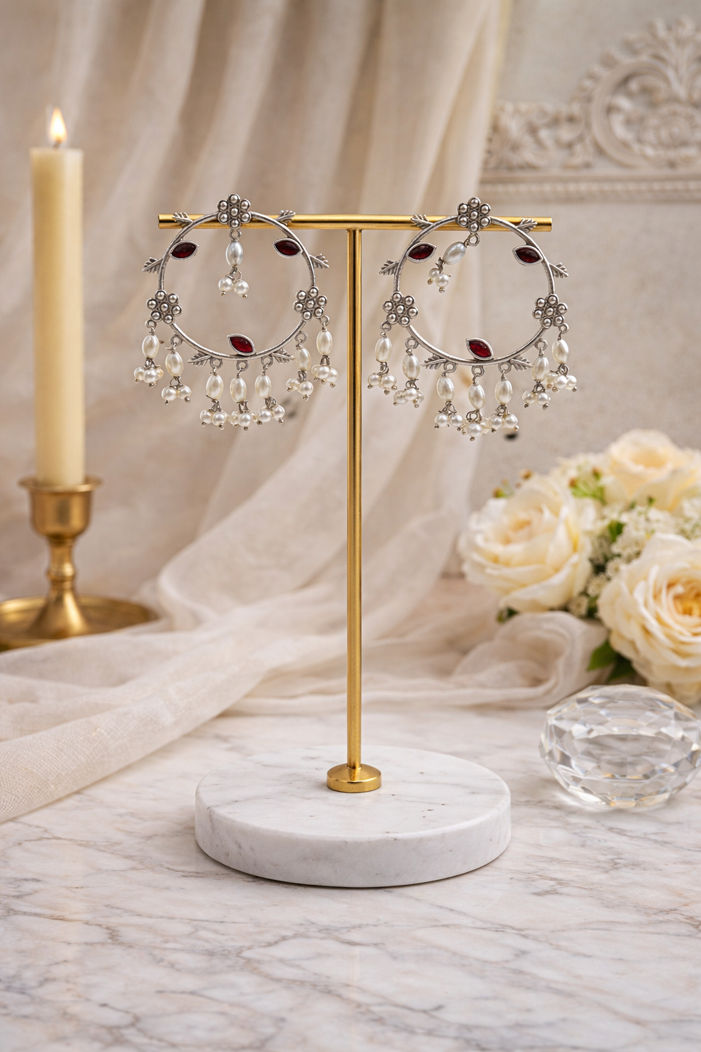 Noor Ruby Chandbali Earrings - QUEENS JEWELS 