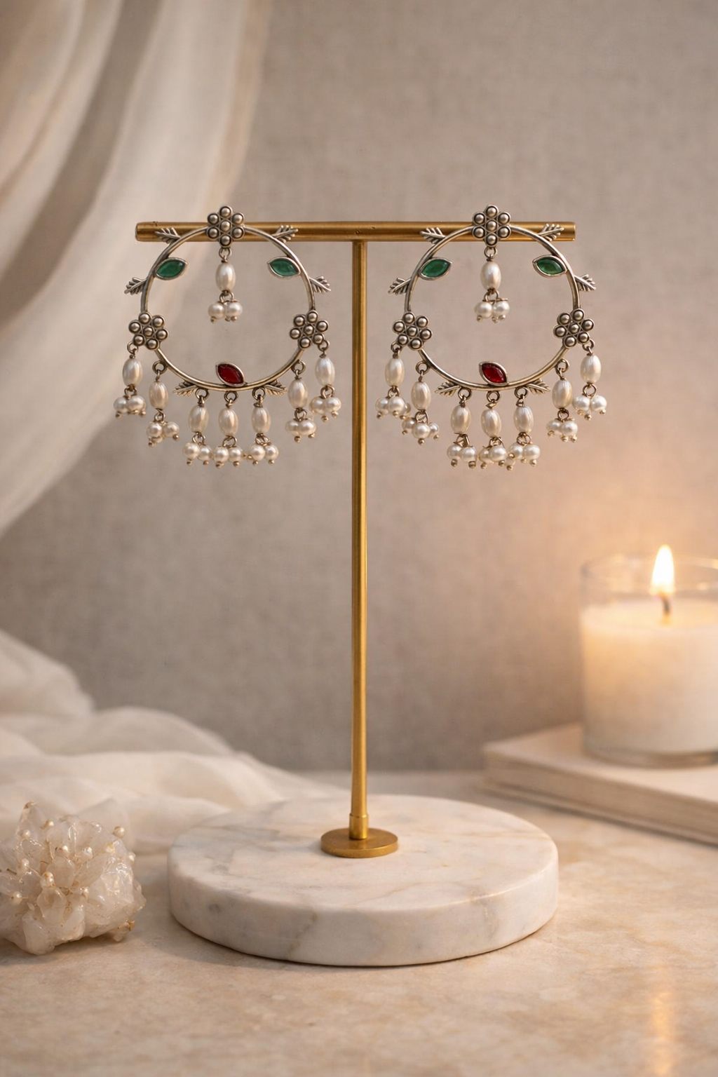 Noor Multicolor Chandbali Earrings - QUEENS JEWELS 