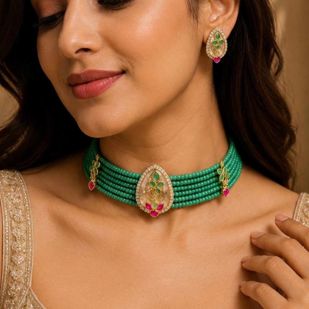 Emerald Beaded Choker Set