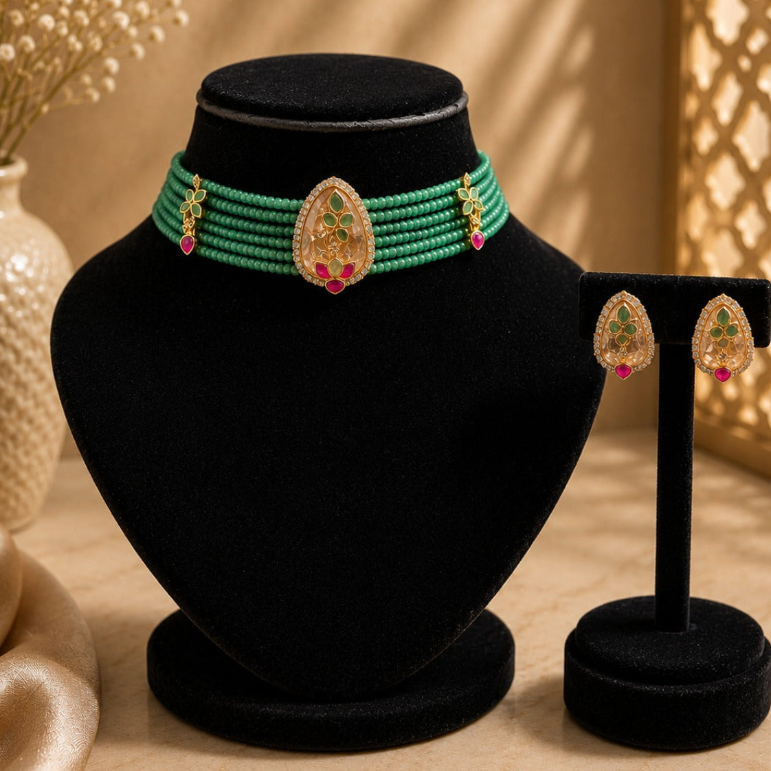 Emerald Beaded Choker Set