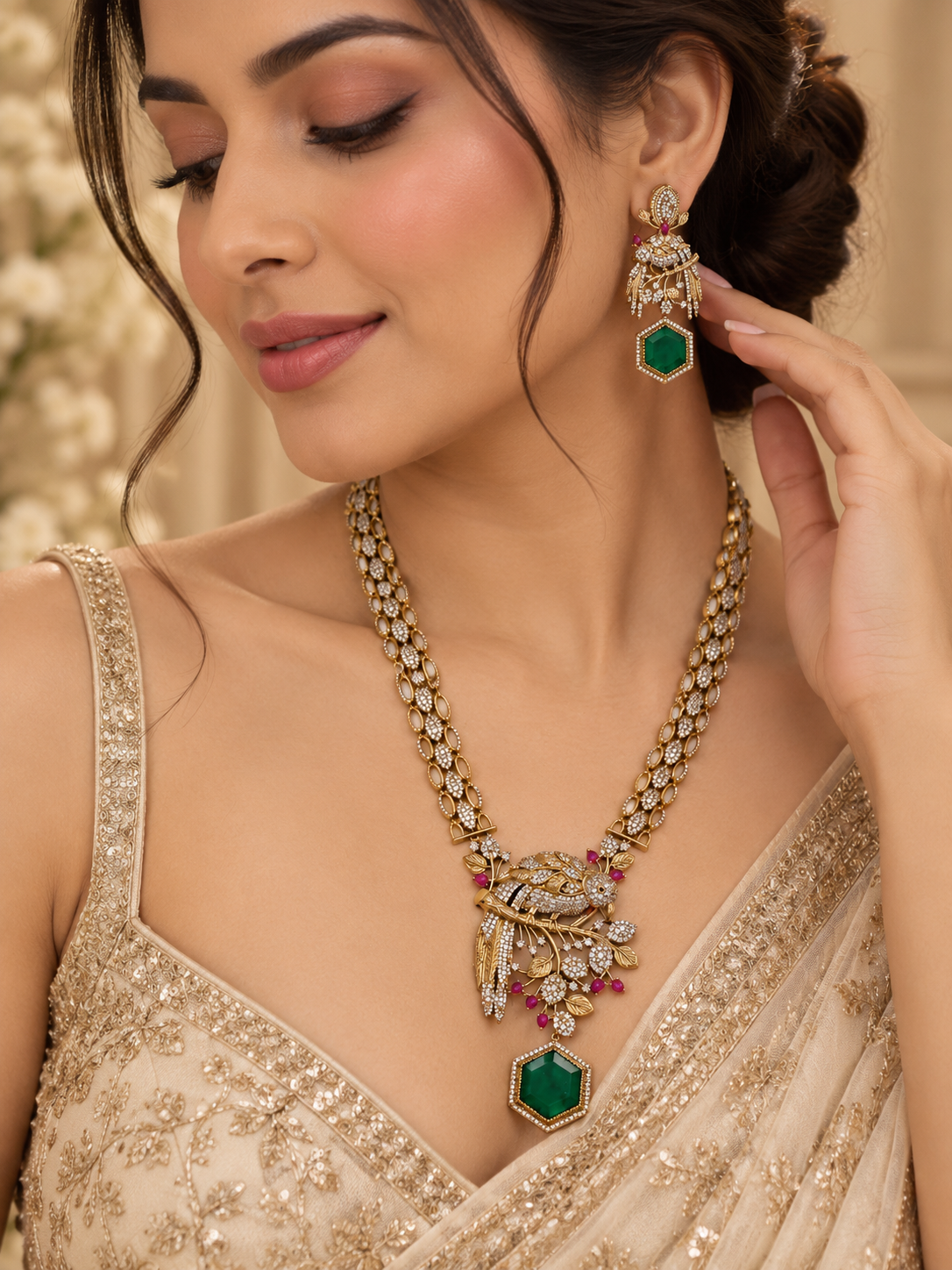 Emerald Birdie Necklace Set