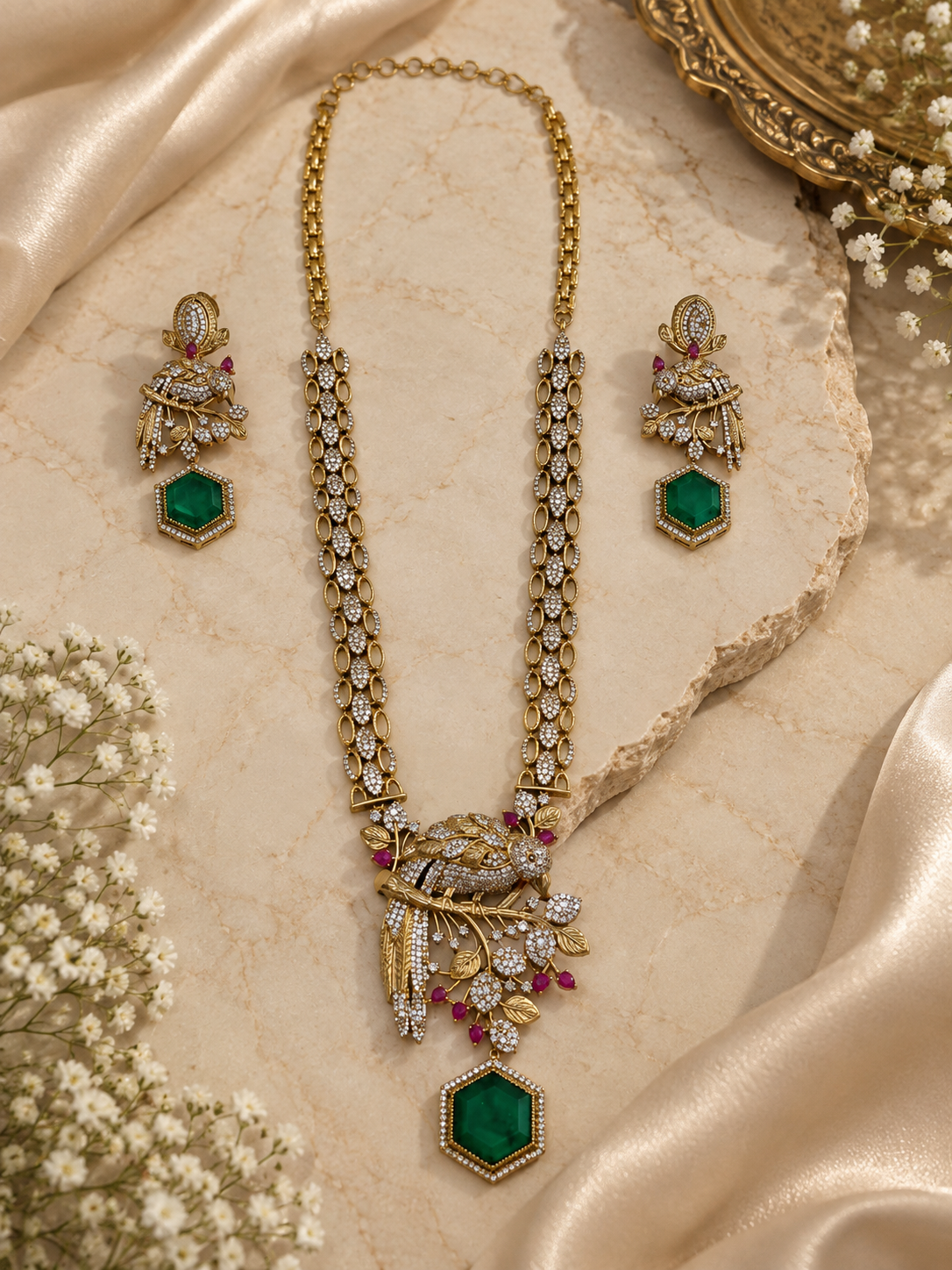 Emerald Birdie Necklace Set