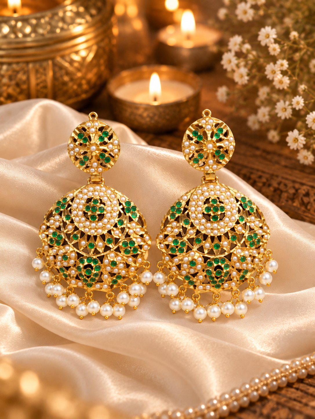 Alisha Jadau Chaandbali Earrings - QUEENS JEWELS