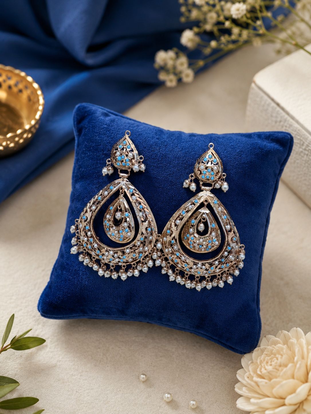 Feroza Jadau Jhumka Chandbali Earrings 