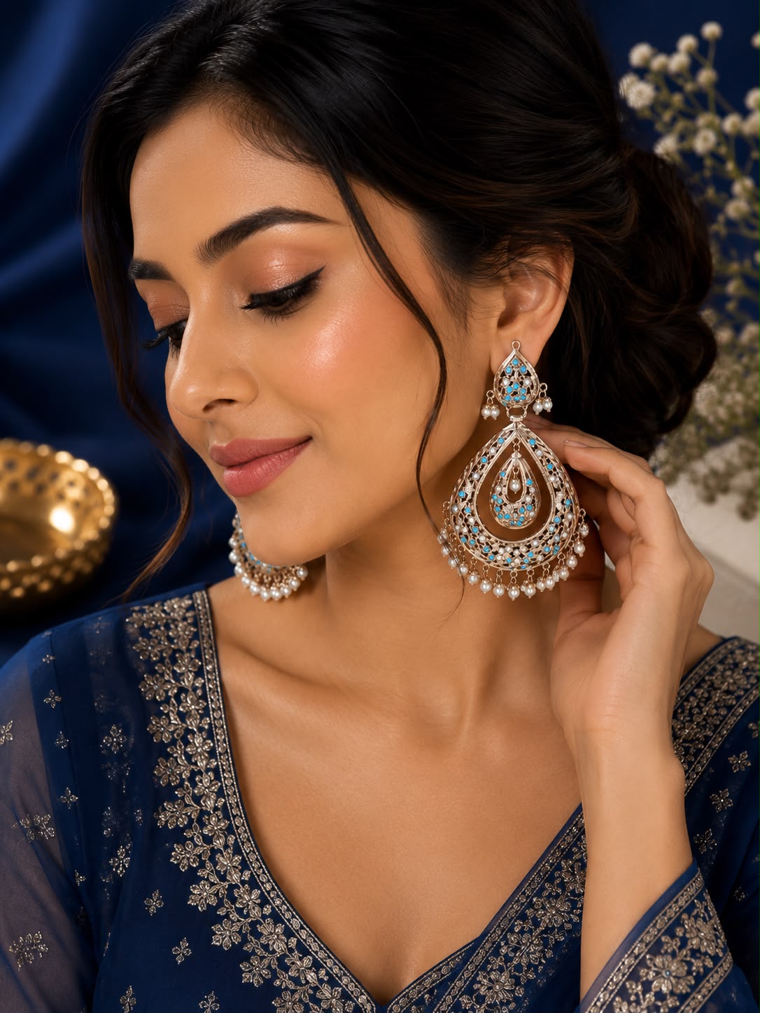 Feroza Jhumka Chandbali Earrings