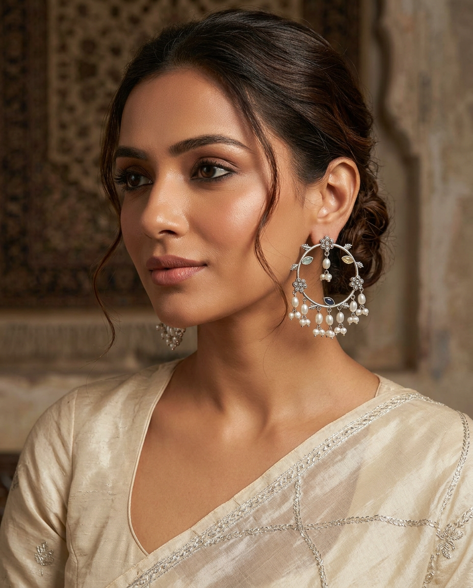 Noor Ivory Chandbali Earrings - QUEENS JEWELS 