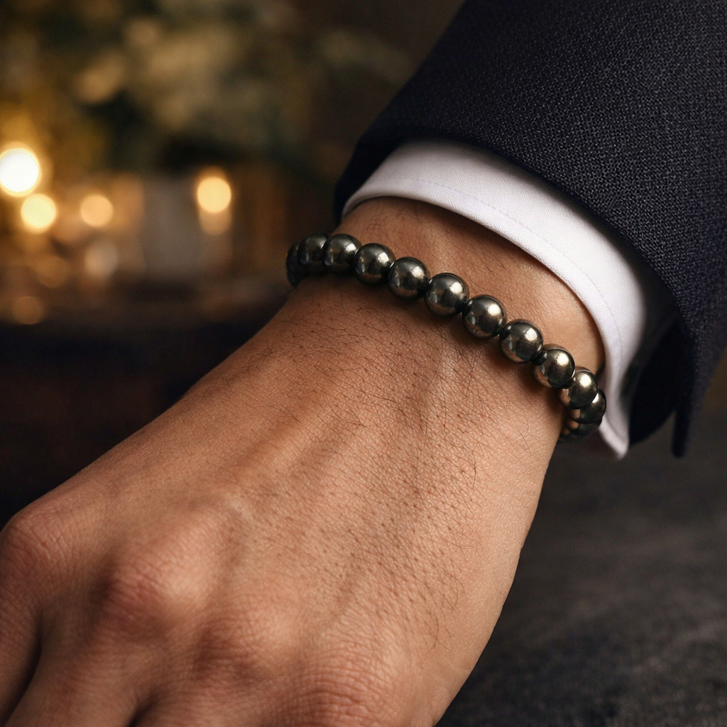 Raw Pyrite Bracelet (8mm Beads) - QUEENS JEWELS 
