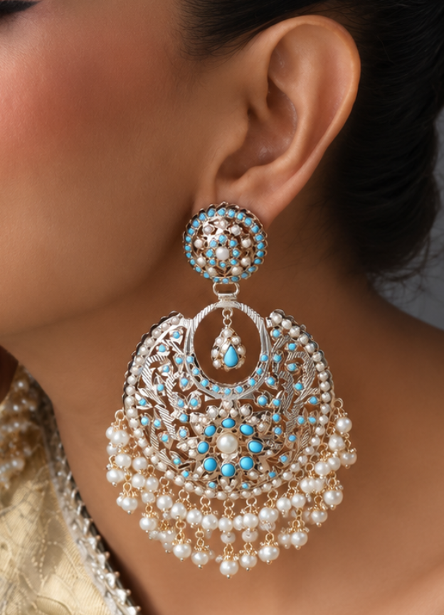 Firoza Opal Jadau Chandbali Earrings
