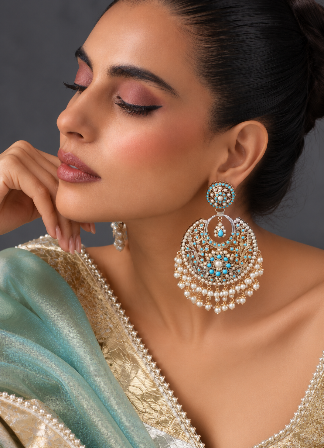 Firoza Opal Jadau Chandbali Earrings