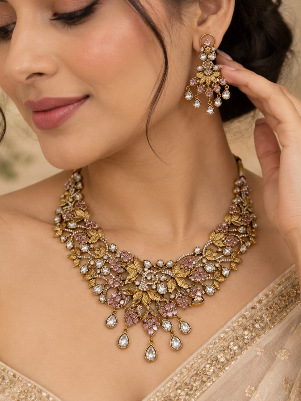 Floral Blush Kundan Necklace Set 
