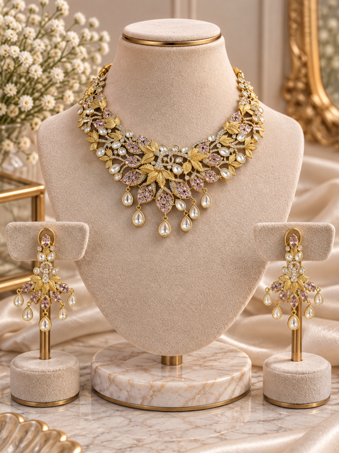 Floral Blush Kundan Necklace Set 