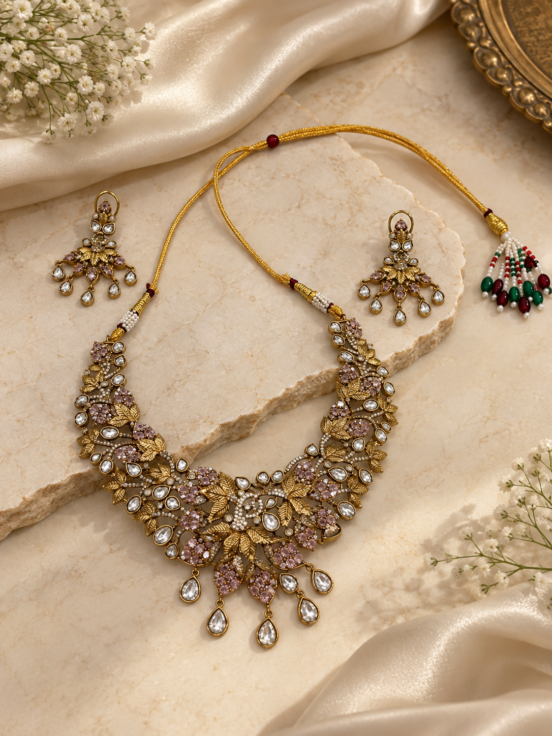 Floral Blush Kundan Necklace Set 