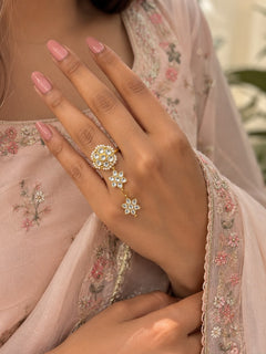 Floral Drop Kundan Ring - QUEENS JEWELS 