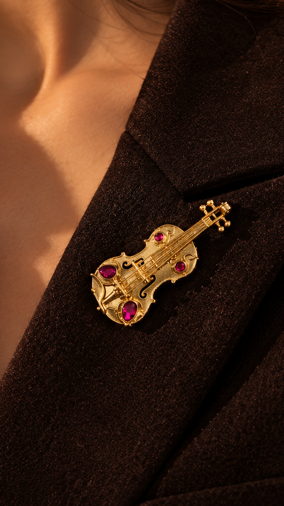 Golden Violin Strings Brooch