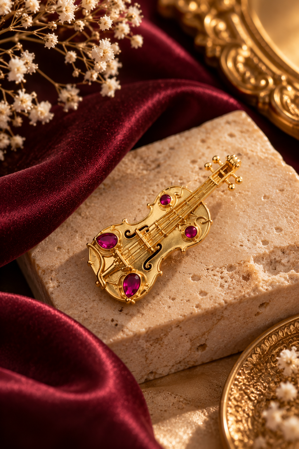 Golden Violin Strings Brooch