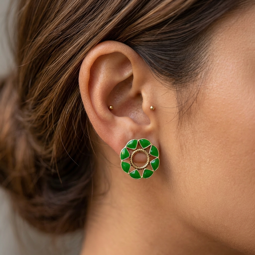 Green Glow Meenakari Studs - QUEENS JEWELS 
