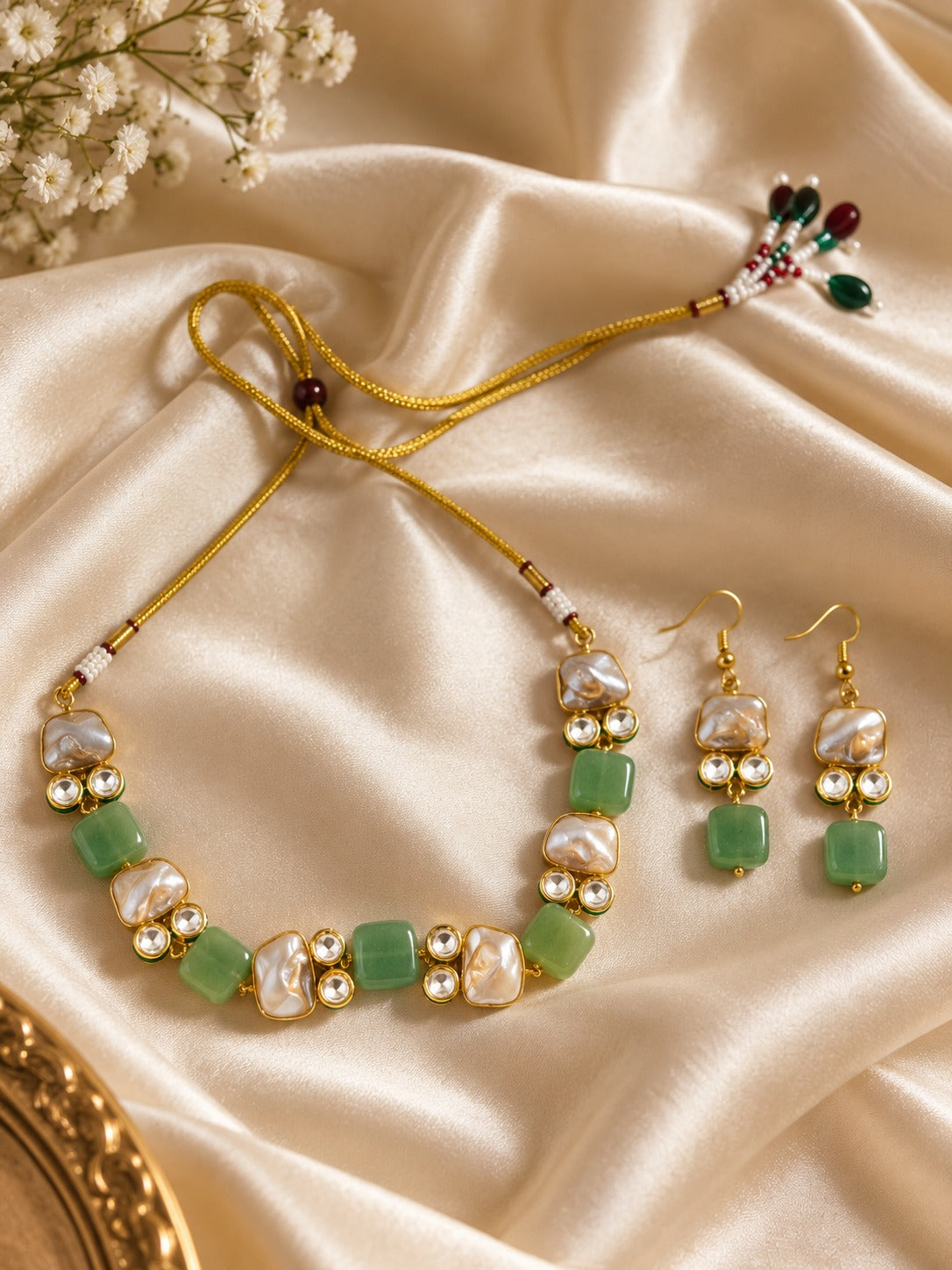 Green Baroque Pearl Kundan Necklace Set