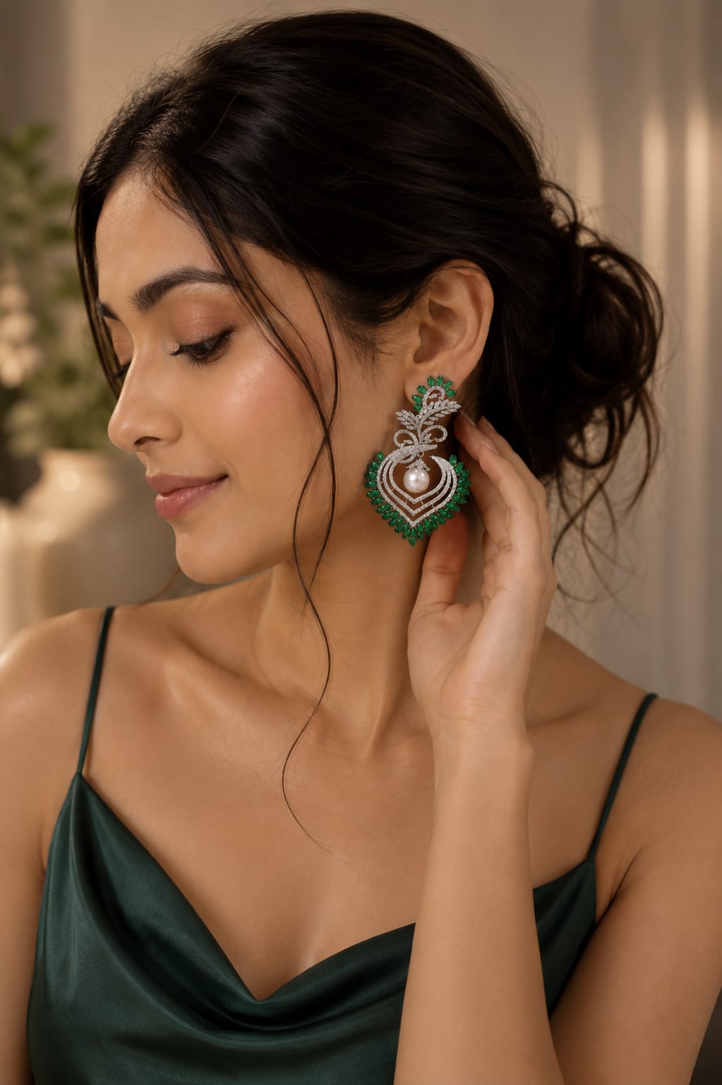 Green Blossom Pearl Earrings 