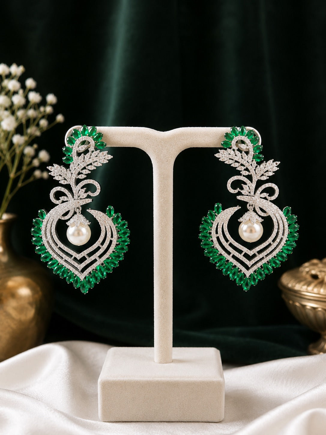 Green Blossom Pearl Earrings 