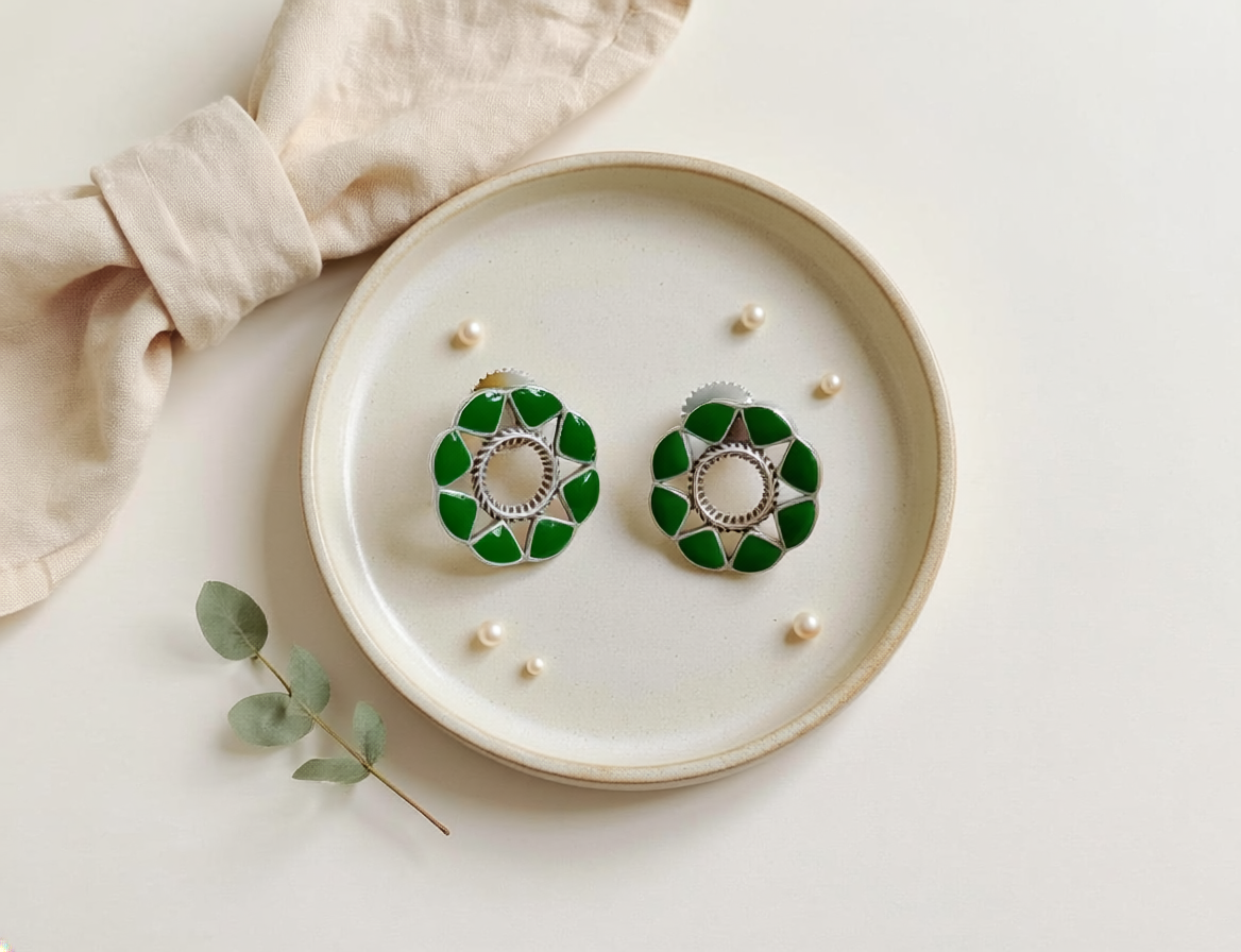 Green Glow Meenakari Studs - QUEENS JEWELS 