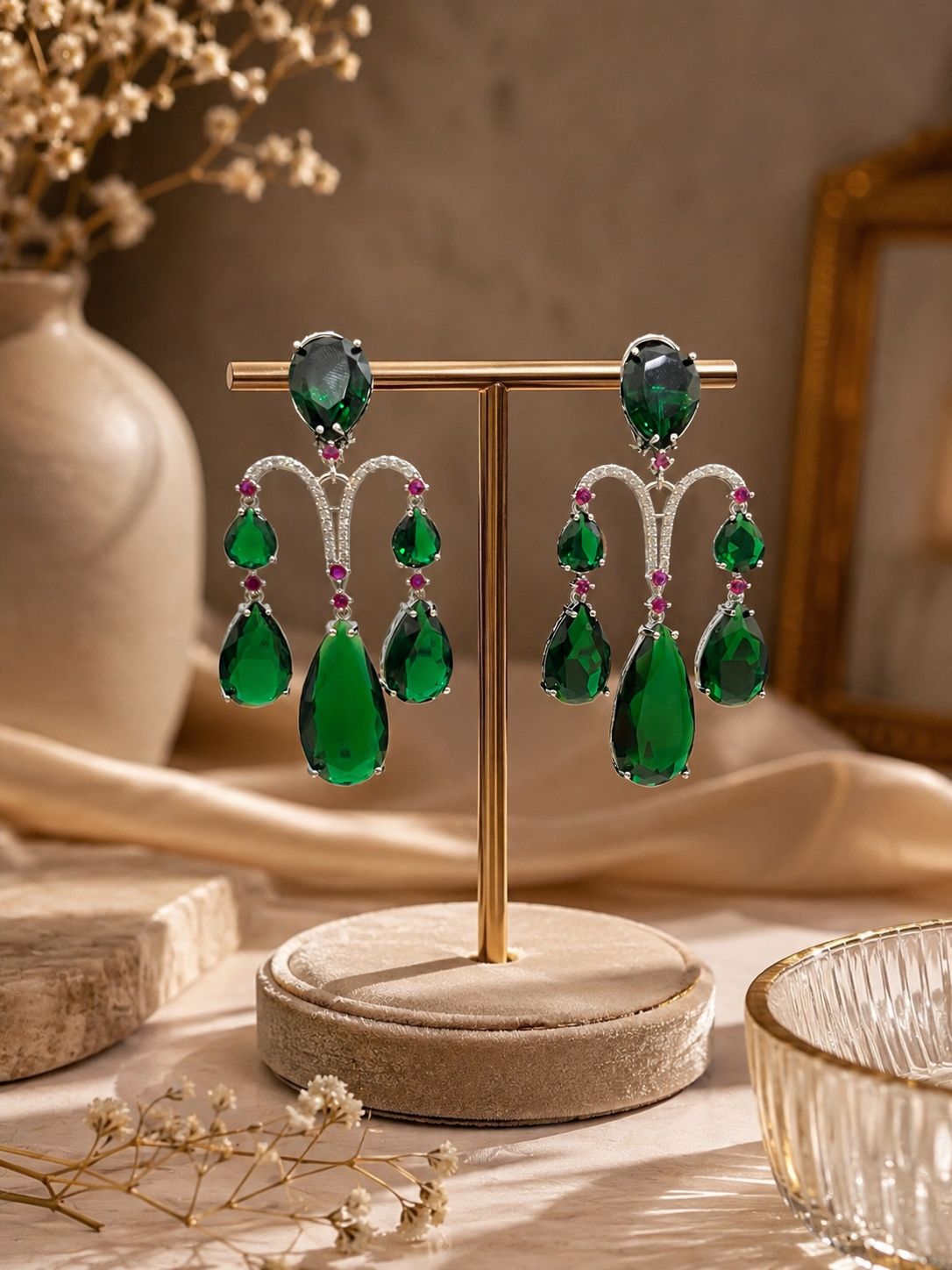 EarLuxe Emerald Green Earrings - QUEENS JEWELS 