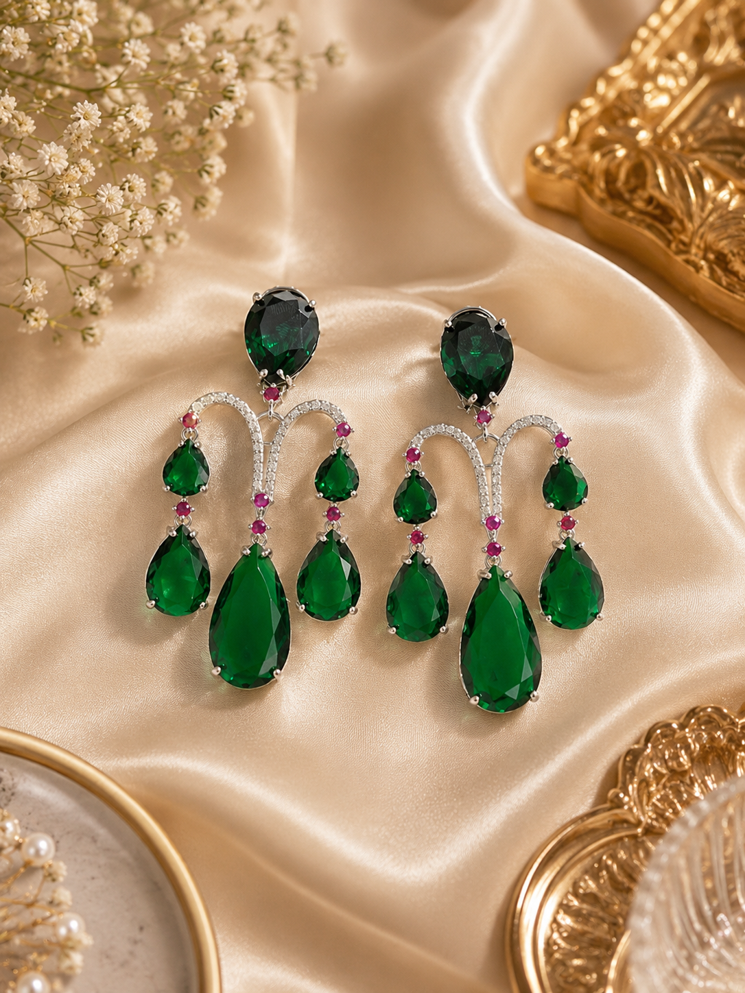 EarLuxe Emerald Green Earrings
