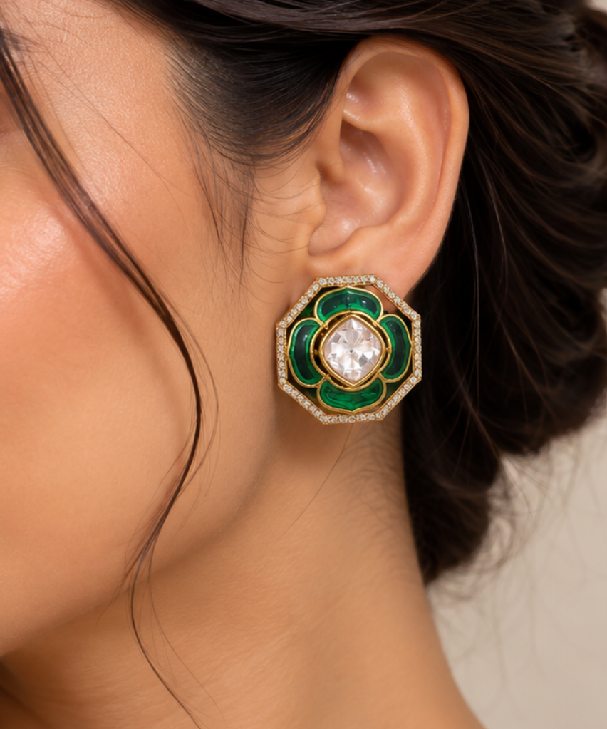 Green Floral looking Studs Earrings 