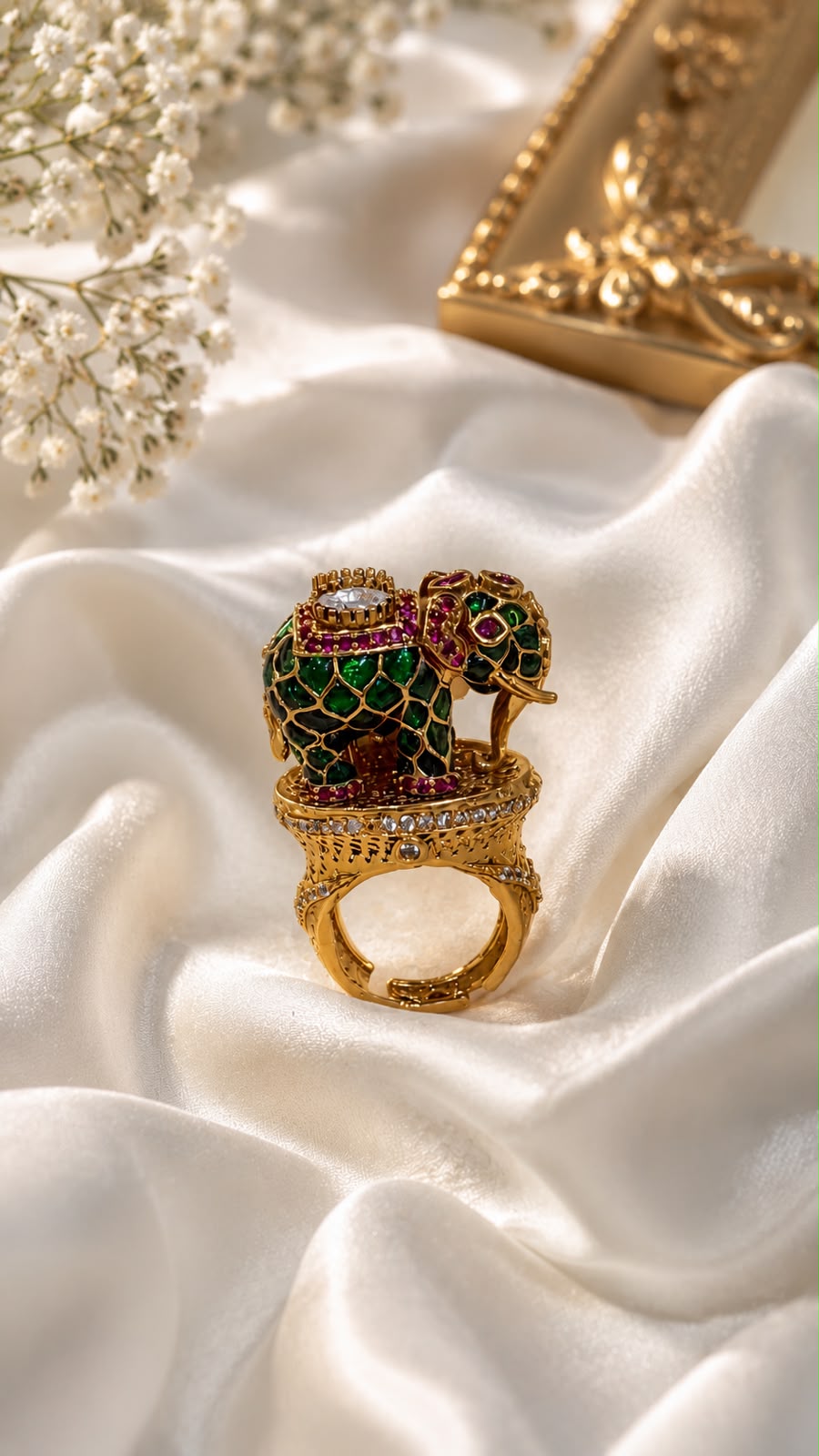 Green Gajraj Adjustable Ring 
